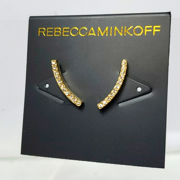 Rebecca Minkoff curve gold & crystal earrings - Picture 1 of 3